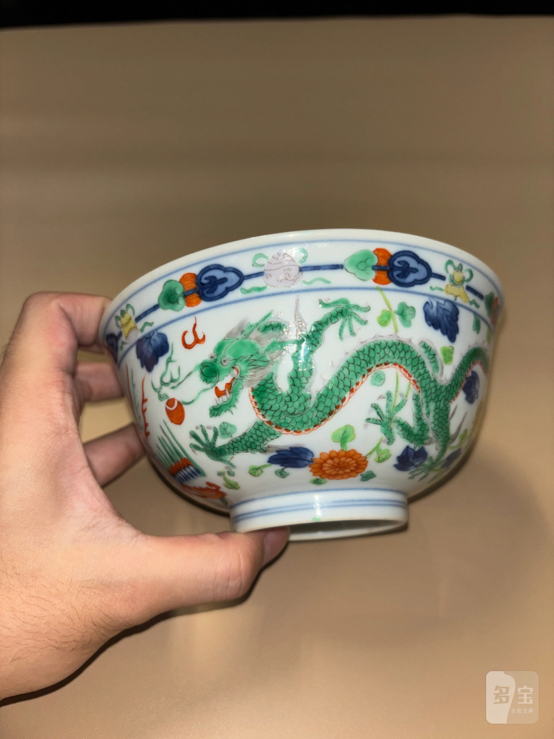 清道光 青花五彩龙凤纹碗 - 图4